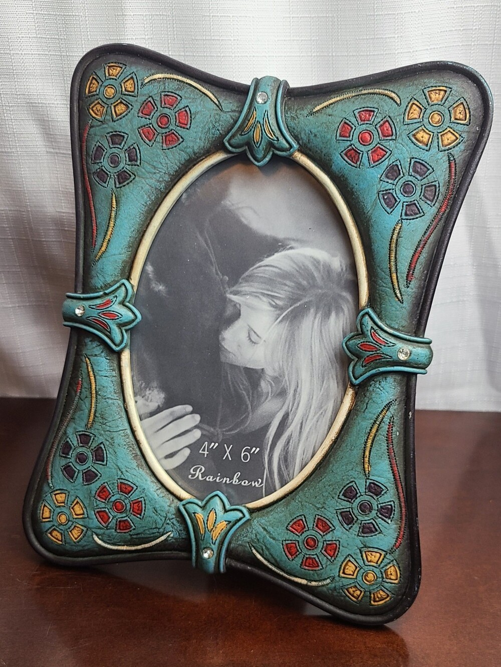 Rustic Western Turquoise Tooled Leather-Look 4x6 Photo Frame by Rainbow